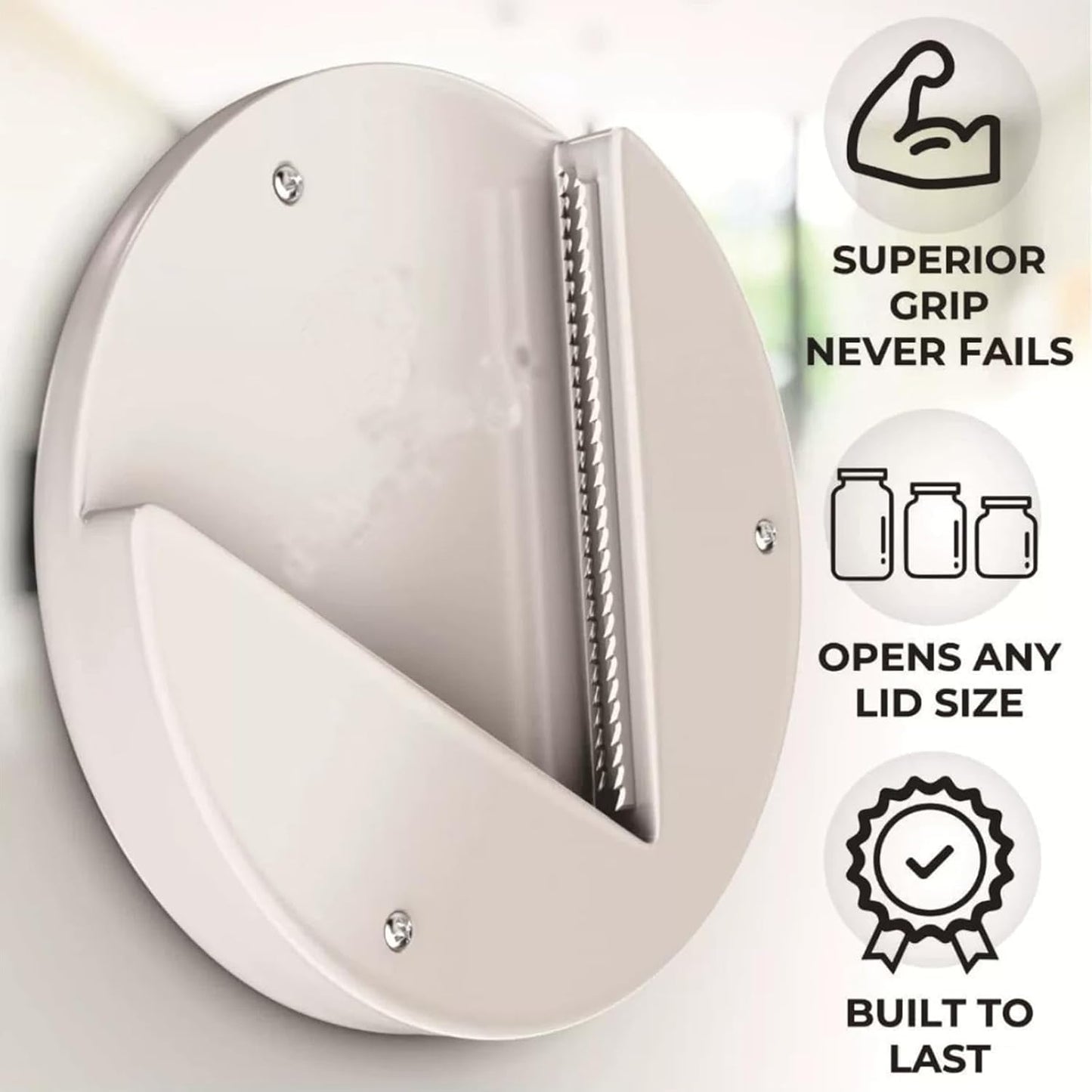 Under Cabinet Jar Opener for Seniors & Arthritis – Self-Adjusts to All Lids 0.6"-4.7", One-Hand Effortless Jar Opener for Weak Hands, Under Mount Kitchen Gadget with Screws