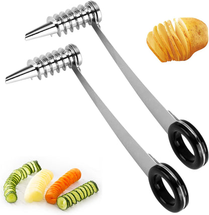 2pcs 4.2in Stainless Steel Spiralizer,Vegetable Spiralizer for Potatoes, Carrots, Cucumbers, Kitchen Accessories Tool, Curly Fry Cutter for Home Cooks & Healthy Meal Prep