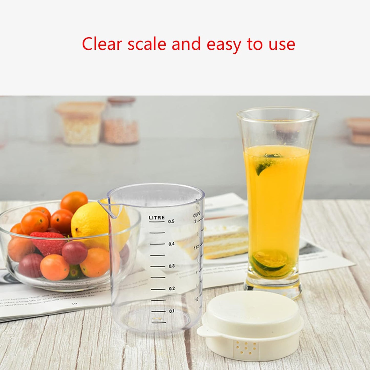 Plastic Measuring Cup With Splashproof Lid V-shaped Spout Mixing Pitcher Kitchen Baking Measuring Tool Easy To Pour Mixing Baking Utensil With Spout Lid Measures Lines