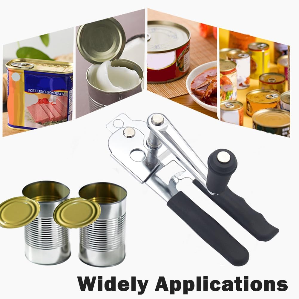 Hand Crank Can Opener,Stainless Steel Manual Tool Handheld Smooth Edge Can Opener for Kitchen Camping Outdoor Picnics(COLOR:Black+Silver)