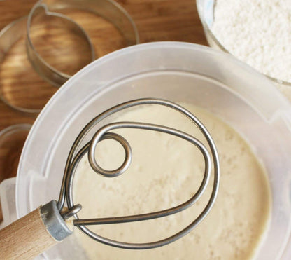 Danish Dough Whisk 13.5” Dough Whisk Stainless Steel Dutch Style Bread Whisk Wooden Handle Danish Whisk for Bread, Batter, Cake, Pastry. Great alternatives to a blender, mixer or hook（2 Pack）