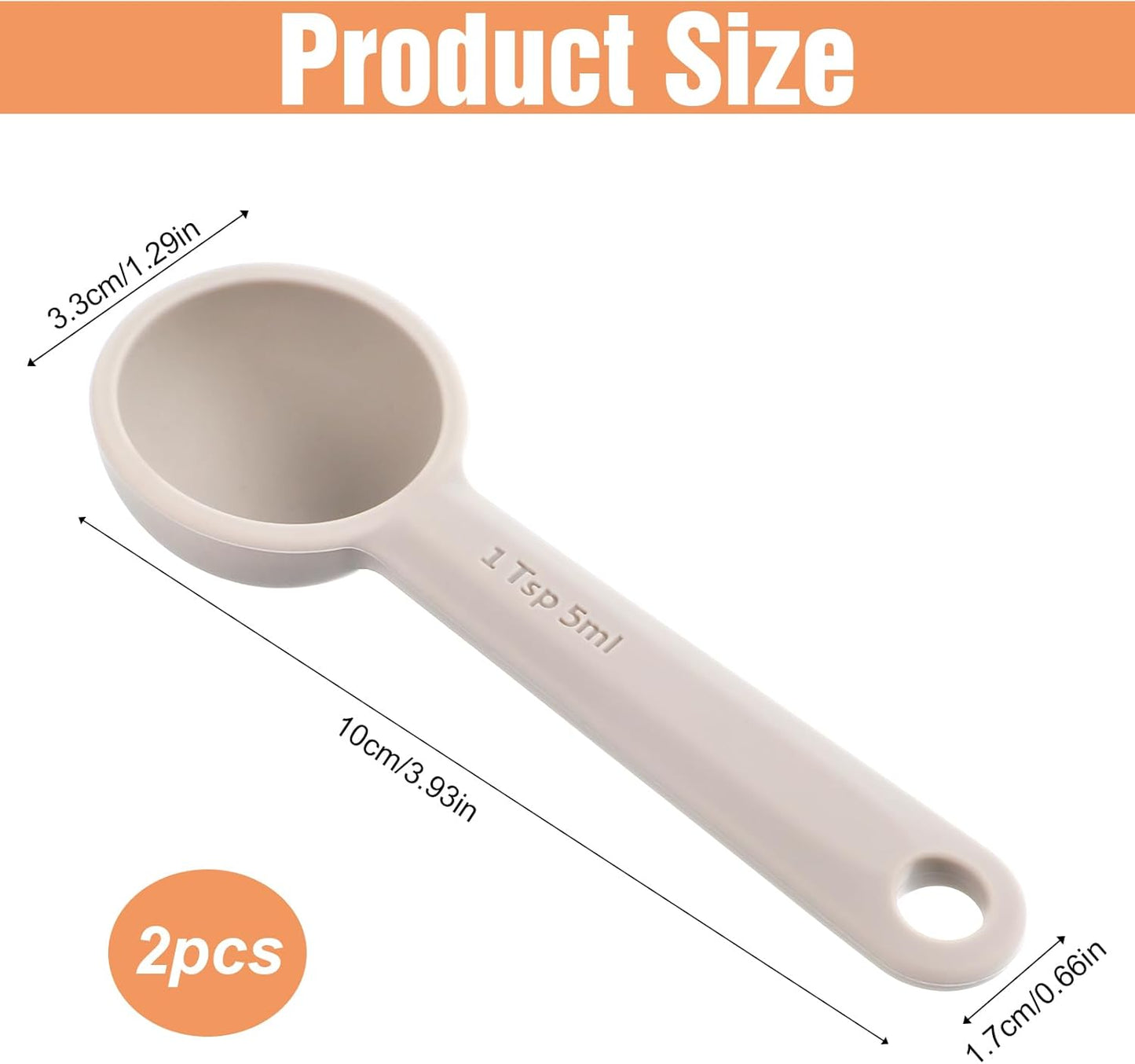 JIEYAO 2 Pcs 1tsp(1/3tbsp, 5 ml) Single Measuring Spoon, Food Grade Silicone Teaspoon Scoop with Hanging Hole Mini Measure for Coffee Baking Cooking