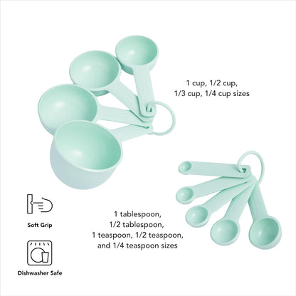 KitchenAid Universal Easy To Read Measuring Cup and Spoon Set with Soft Grip Handle for Maximum Control, Hang Hole and Nesting For Easy Storage, Dishwasher Safe, 9 Piece, Pistachio