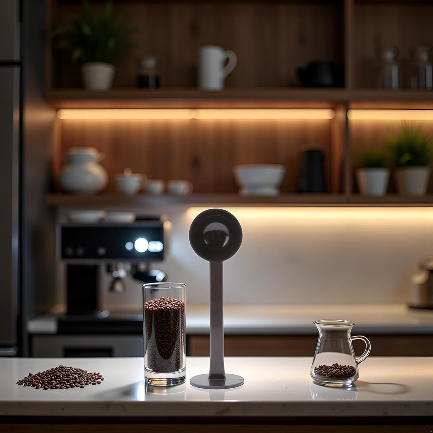2 Pcs Coffee Scoop for Ground, Espresso Bean Spoon Espresso Tamper Tablespoon Measure Spoon with Pressed Bottom for Coffee Bean Press Coffee Grinding Pressing, Black