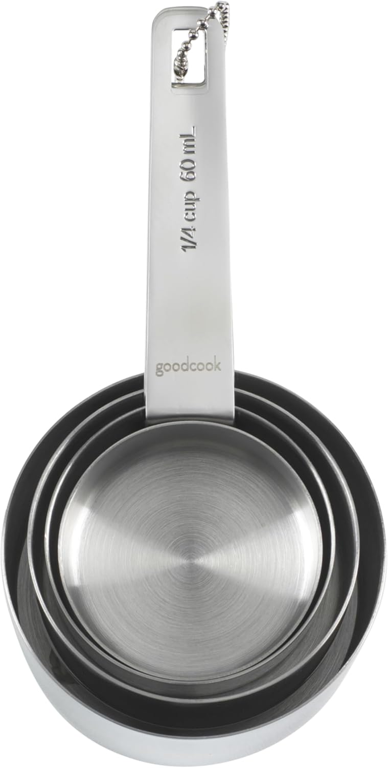 GoodCook Gourmet Measuring Cup Set, Stainless Steel 4-pc., 1/4, 1/3, 1/2, 1 Cup etched measurements