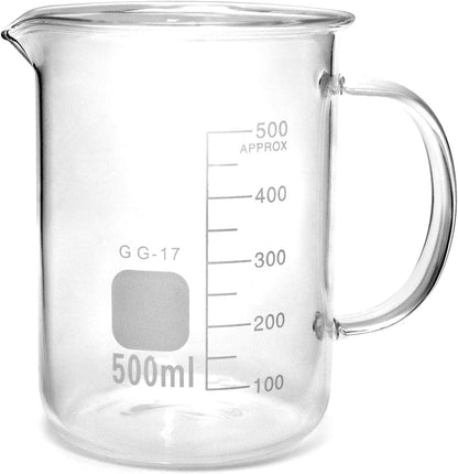 QWORK 500ml Beaker Mug with Handle, Borosilicate Glass Measuring Cup
