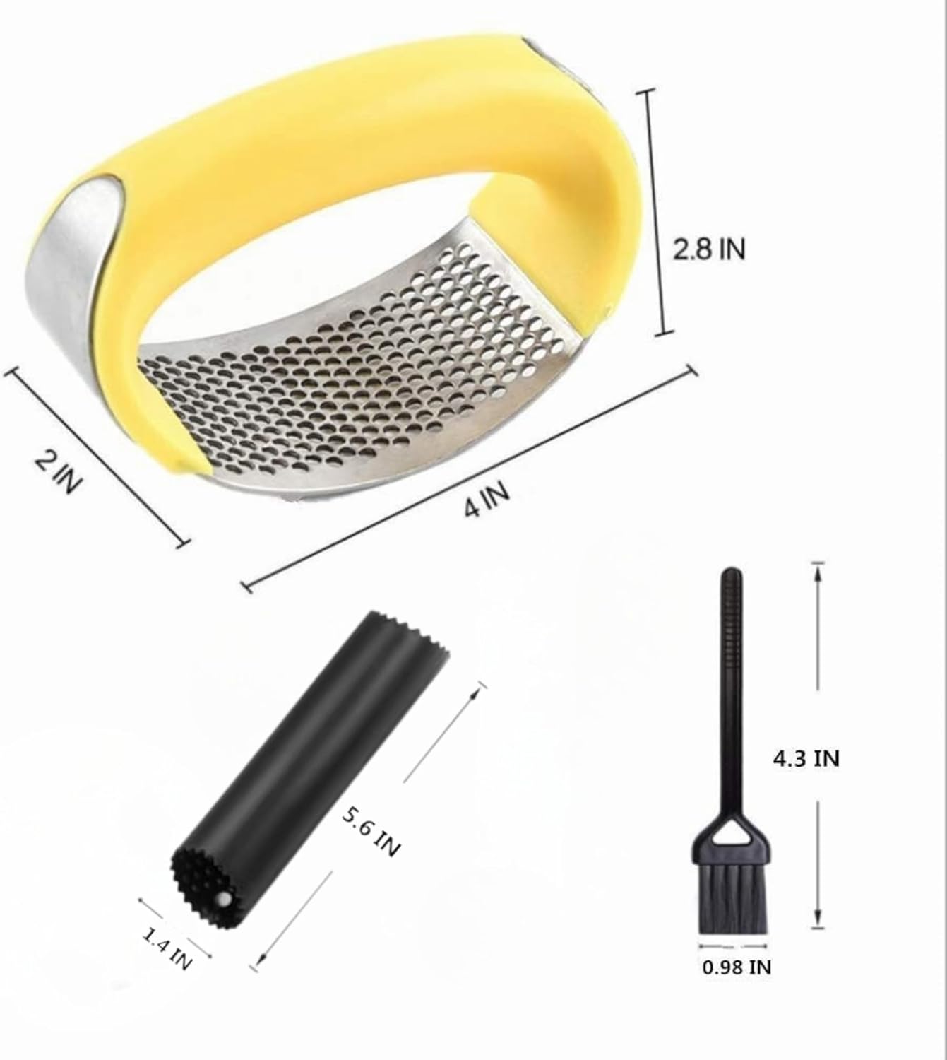 Angel's Peel Lounge Stainless Steel Garlic Press Rocker Set with Silicone Garlic Peeler & Cleaning Brush – Garlic Chopper, Mincer, Grater, Crusher – Easy for Crushed Cloves – Rust-Resistant, Black