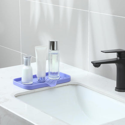 MicoYang Silicone Soap Dish with Drain Spout, Self-Draining Sink Organizer Tray for Bathroom and Kitchen, Sponges, Dispensers and Soap Holder, Non-Slip and Dishwasher Safe, Black (Compact, 4.9"×3.2")