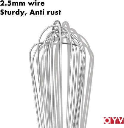 OYV 18/10 Stainless Steel Whisk, Ergonomic Handle, Dishwasher Safe Metal whisk, Professional Whisk for Kitchen Cooking, Perfect for Blending, Whisking, Baking, and Beating, 10-Inch Wire Wisk