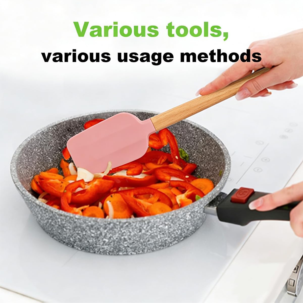 3PCS Silicone Spatula Wooden Handle Set, Heat Resistant Silicone Spatula, Spatulas Silicone Heat Resistant Wood, Rubber Spatula for Baking Non-Stick Cooking Mixing, Beige & Green & Pink