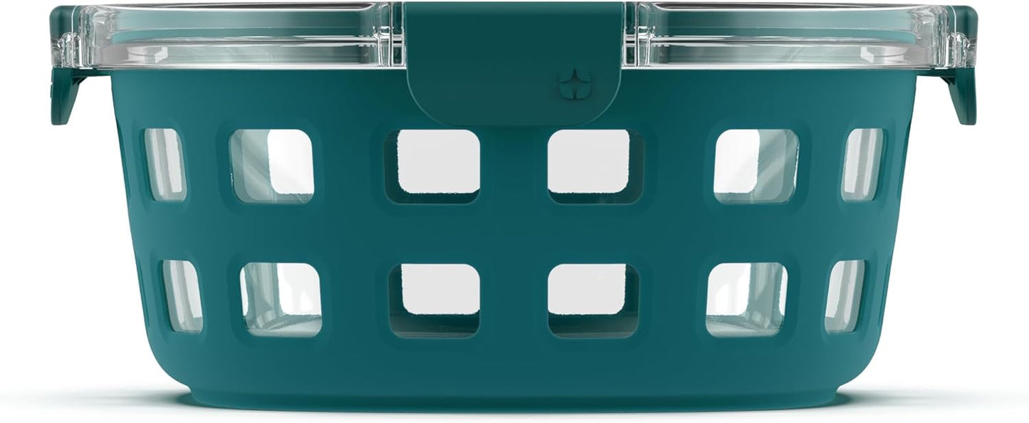 Ello DuraGlass Food Storage Glass Lunch Bowl - Meal Prep Container with Silicone Sleeve and Airtight Lid, 5 Cup, Yucca