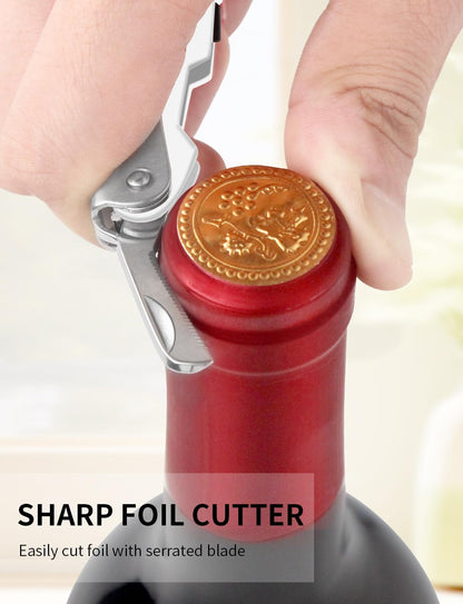 CORKAS Wine Key - Professional Handcrafted Heavy Duty Waiter Corkscrew, Compact Wine Opener with Double Hinged, Foil Cutter and Bottle Opener, Gifts for Servers, Sommelier, Bartenders - Red