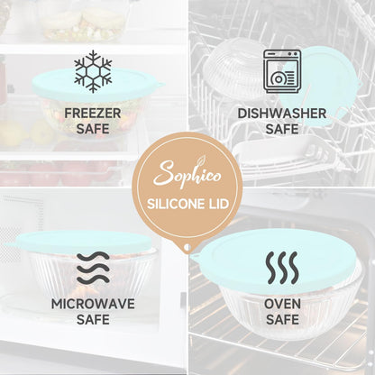 SOPHICO Silicone Replacement Lids for Pyrex Sculpted Glass & Tinted Glass Bowls Mixing Bowls（4 size）