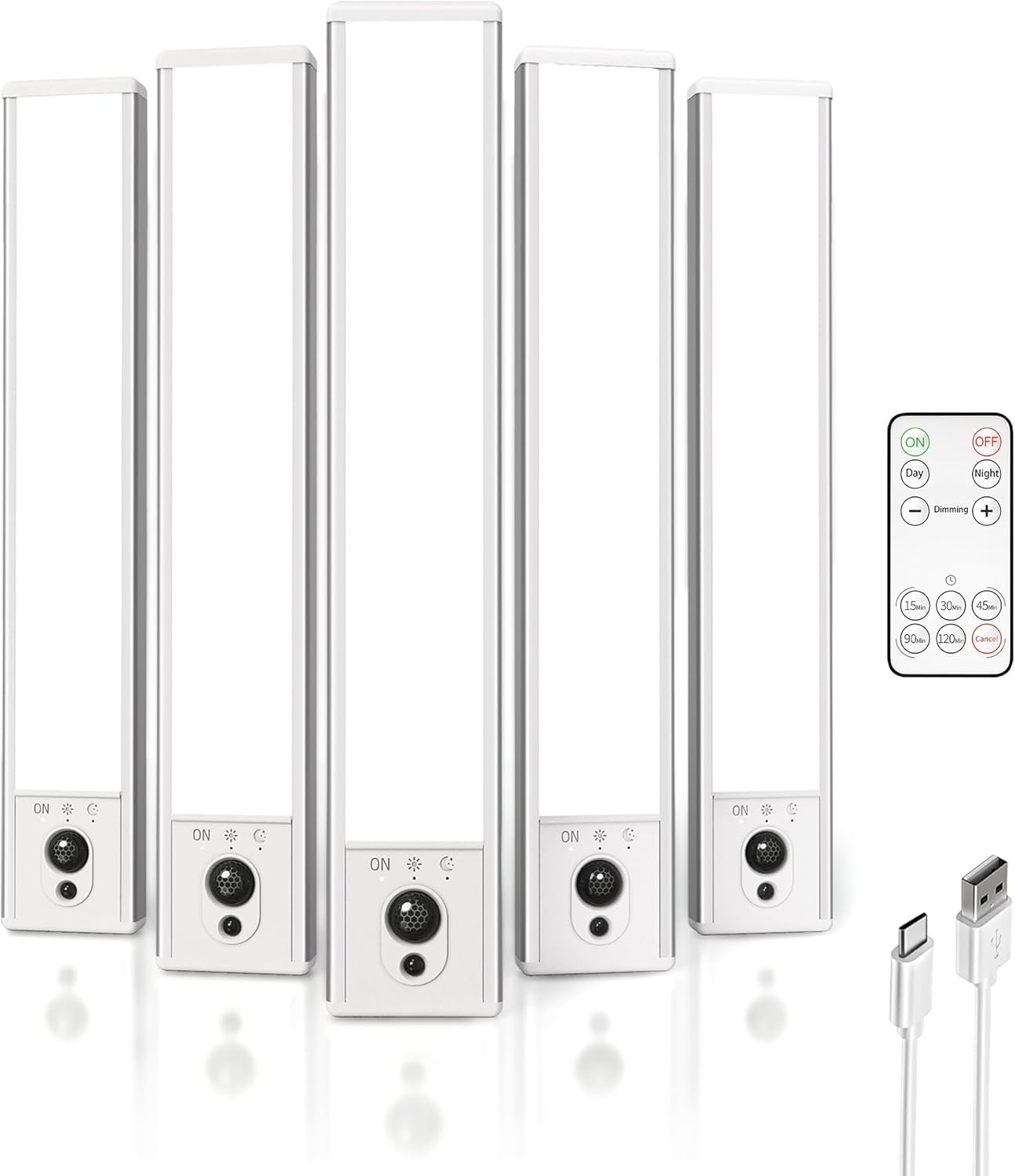 EZVALO 5-Pack Under Cabinet Lighting with Charging Station, 2400mAh Motion Sensor Light, LED Coutner Lights Wireless, 3000K Dimmable, Timer, Magnetic, with Remote Control for Kitchen, Closet, Stair