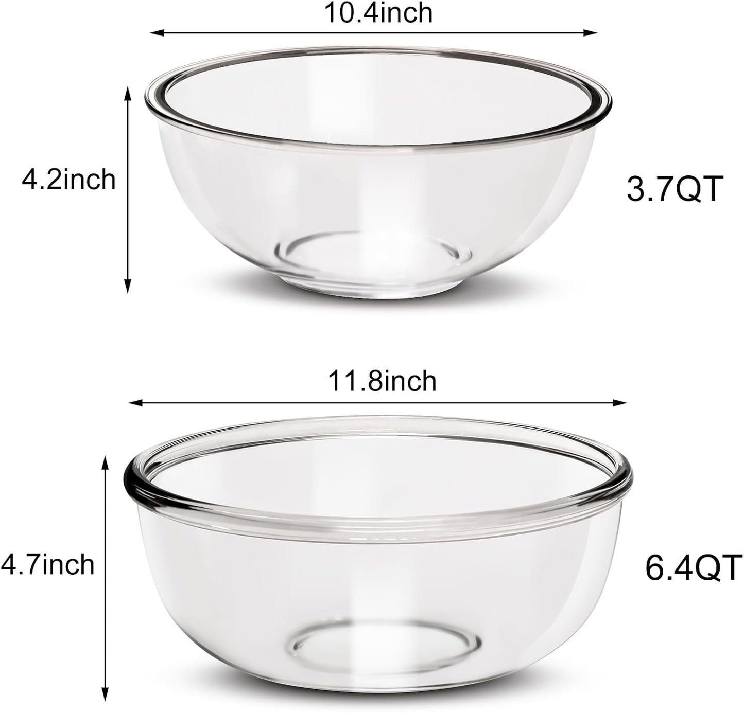 Borosilicate Glass Mixing Bowls, Set of 3 (2.8, 2.2, 1.1QT) - Heavy-Duty, Scratch Resistant & Lead-Free. Oven, Microwave, Dishwasher & Freezer Safe. Ideal for Meal Prep, Baking, Serving.