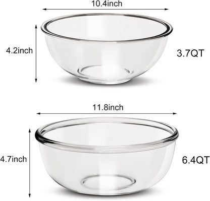 Borosilicate Glass Mixing Bowls, Set of 3 (2.8, 2.2, 1.1QT) - Heavy-Duty, Scratch Resistant & Lead-Free. Oven, Microwave, Dishwasher & Freezer Safe. Ideal for Meal Prep, Baking, Serving.