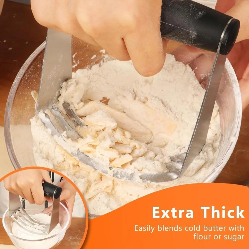 4 Pcs Stainless Steel Biscuit Cutter Set,Including Flour Duster,Pastry Scraper and Dough Blender,Sturdy & Long-Lasting with Ergonomic Rubber Grip,Professional Baking Dough Tools