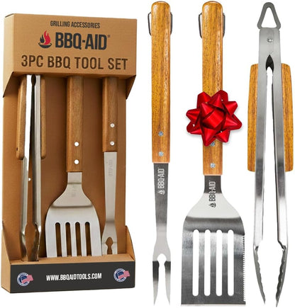 BBQ-AID Pro BBQ Tongs for Grill - 17" Professional Grade Barbecue Tongs for Cooking- Solid & Sturdy - Built with 304 Grade Stainless Steel and Acacia Wood - Heavy Duty Built to Last Kitchen essential.