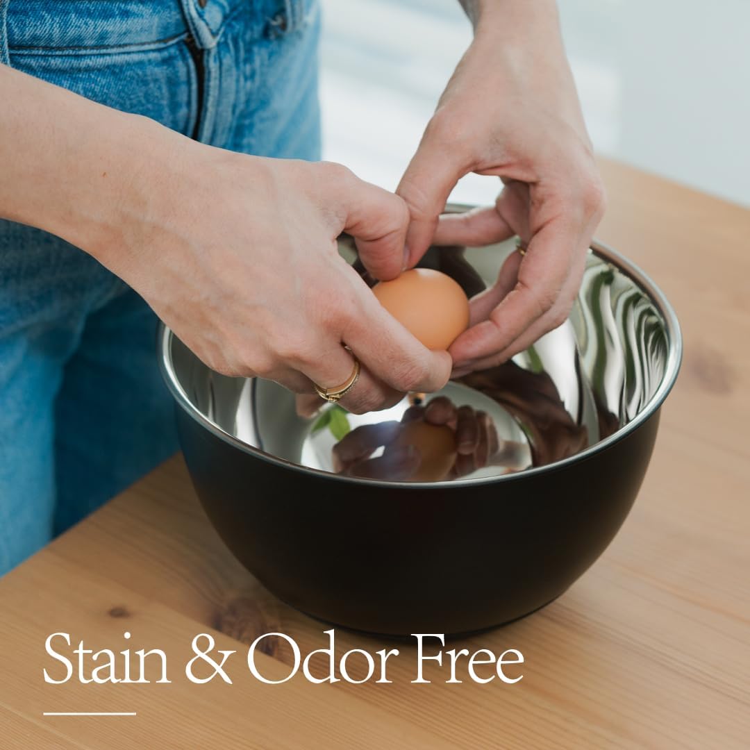 ANGORA BRANDS Matte Black Stainless Steel Mixing Bowls with Lids Set (3-Piece) - Nesting Bowls for Cooking, Baking, Salads & Serving - 1.5 QT, 3 QT & 5 QT - Modern Kitchen Essentials by Samma