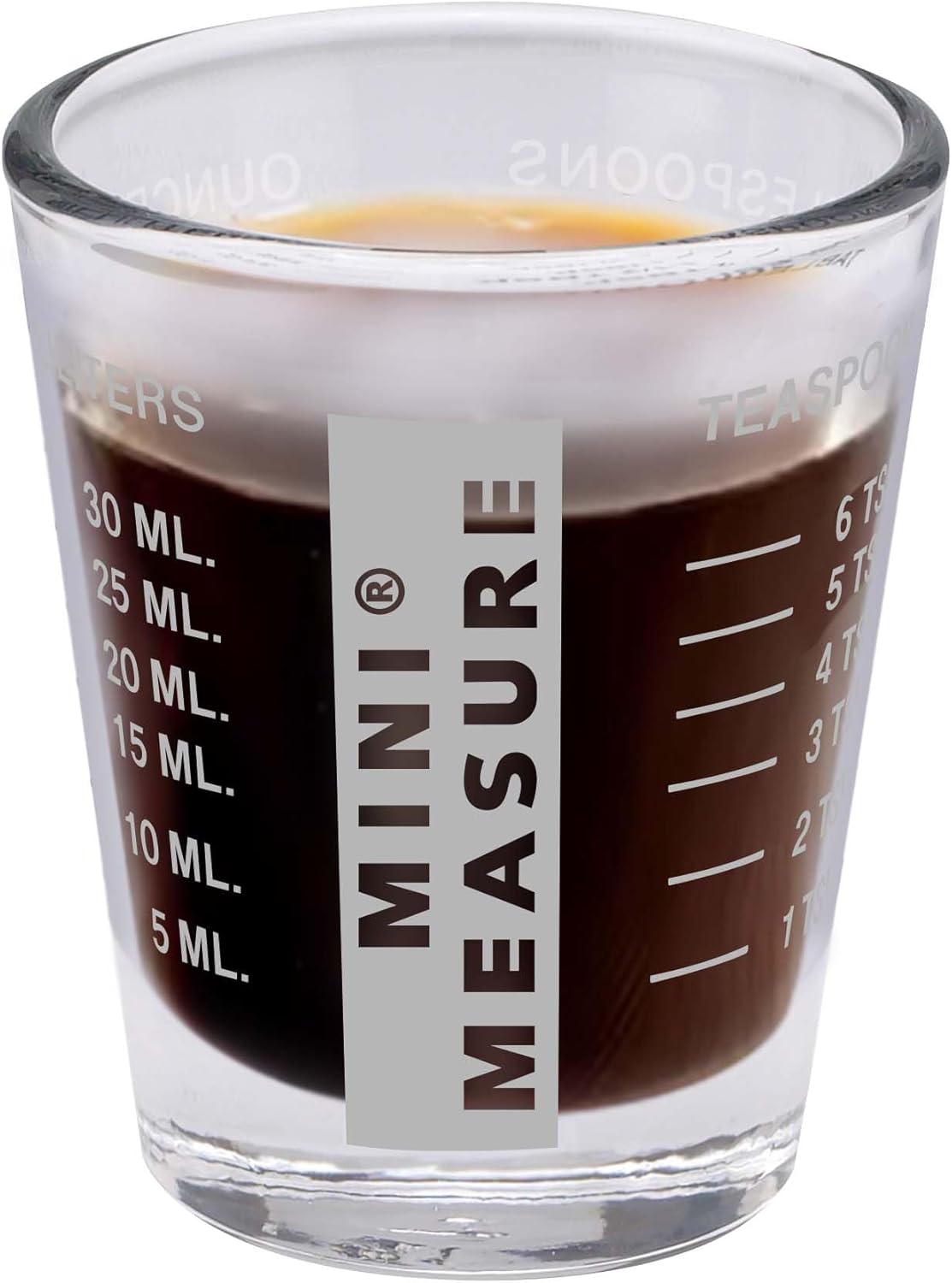 Kolder Mini Measure Heavy Glass, 20-Incremental Measurements Multi-Purpose Liquid and Dry Measuring Shot Glass, White