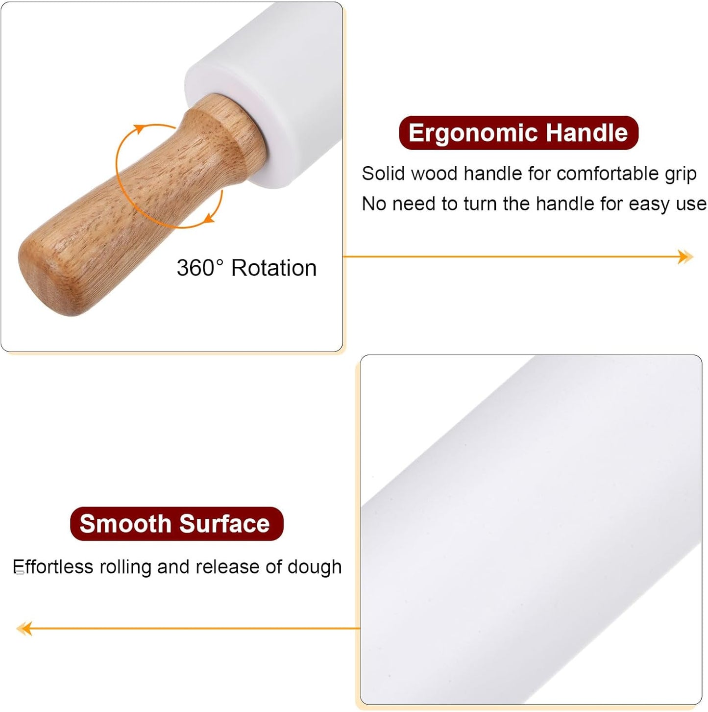 HARFINGTON Silicone Rolling Pins for Baking 12.2 Inch Non-Stick Silicone Surface Wooden Handle Rolling Pin Small Roller Playdough Rolling Pins for Fondant Kitchen Dough Pizza, Green