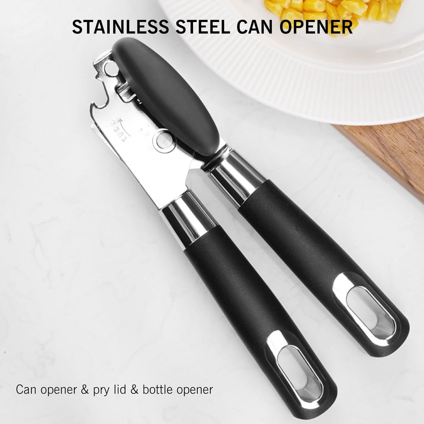 NileHome Can Opener, Stainless Steel Smooth Edge Manual Can Opener Classic Multifunction Can Opener Heavy Duty Kitchen Tool with Bottle Opener, Black&White