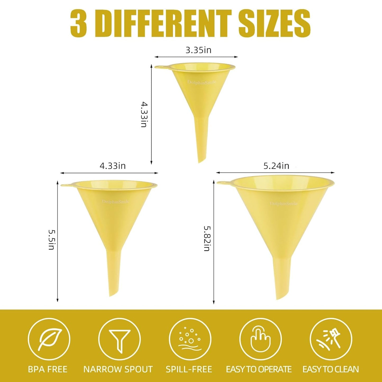 Plastic Kitchen Funnel Set of 3, Round Kitchen Funnels for Filling Bottles, Durable and Multifunctional Funnels for Filling Canning, Cooking, Lab or Car Oil (Gray)
