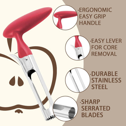 Premium Apple Corer Tool - Easy to Use & Clean, Ultra Sharp, Sturdy Ergonomic Handle - Durable Corer Remover for Baking & More (Gray)
