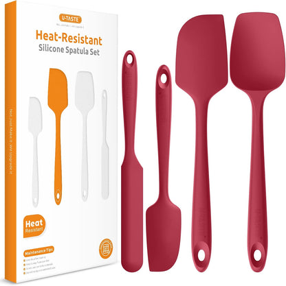 Heat Resistant Silicone Spatula Set: U-Taste 600ºF High Temp Seamless Food Grade Utensil, Flexible Rubber Silicon Kitchen Cooking Mixing Baking Scraper for Nonstick Cookware Set of 4 (Aqua Sky)
