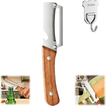 Vegetable Peelers for Kitchen, Multi-functional Vegetable Peeler for Kitchen,Peeler with Wooden Handle and Bottle Opener