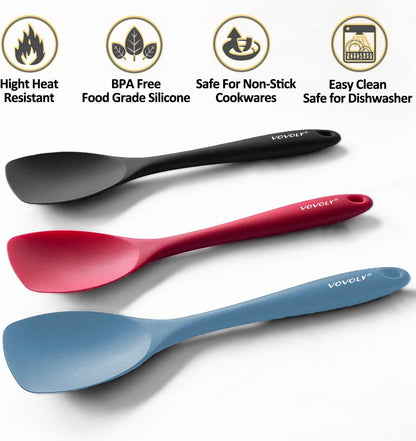 Upgrade Silicone Spatula Spoon Set,VOVOLY Heat Resistant Rubber Spoonula, Seamless Non-Stick Flexible Scrapers for Baking Mixing Tool,3 Pack,