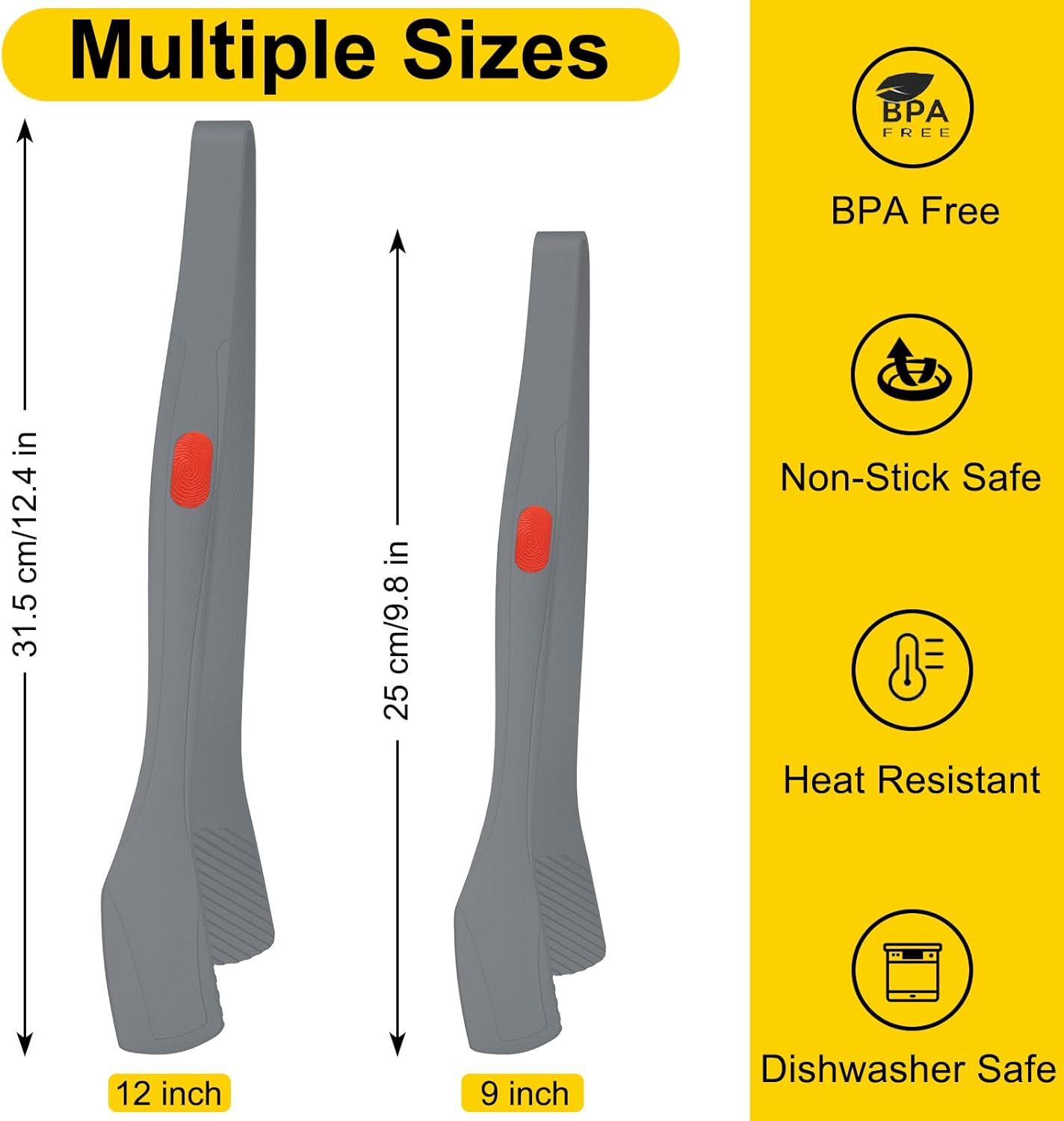 Beijiyi Kitchen Tongs for Cooking, 9" & 12" Set, Silicone Cooking Tongs with Silicone Tip for Nonstick Cookware, 600°F Heat Resistant, Stainless Steel Core, Great for Grilling and Serving Food (Black)