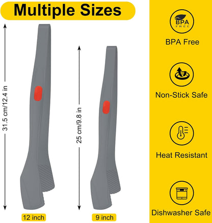 Beijiyi Kitchen Tongs for Cooking, 9" & 12" Set, Silicone Cooking Tongs with Silicone Tip for Nonstick Cookware, 600°F Heat Resistant, Stainless Steel Core, Great for Grilling and Serving Food (Black)