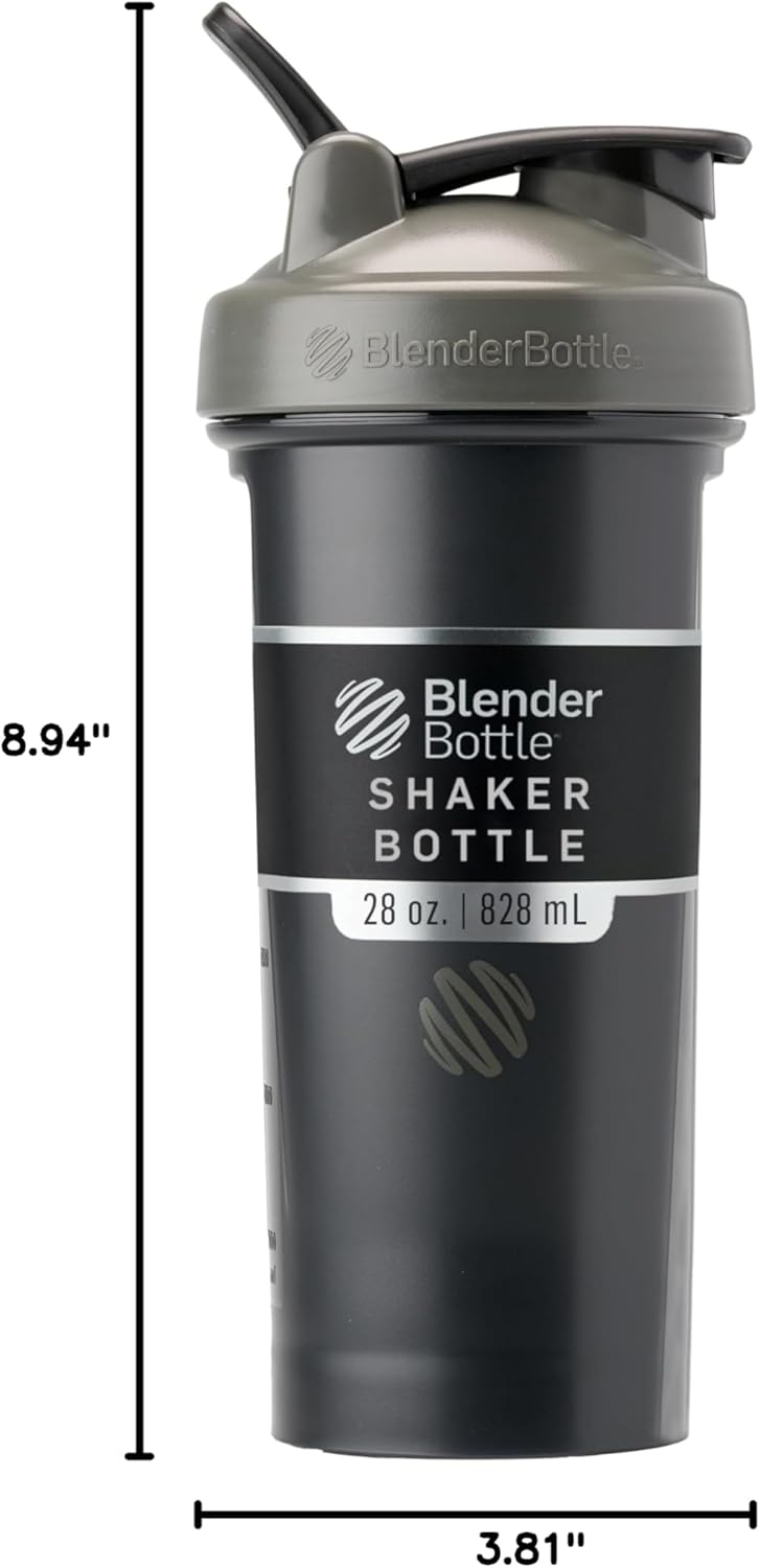 BlenderBottle Classic V2 Shaker Bottle Perfect for Protein Shakes and Pre Workout, 28-Ounce, Clear/Black