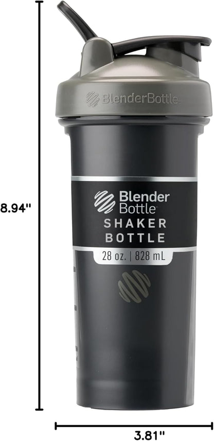 BlenderBottle Classic V2 Shaker Bottle Perfect for Protein Shakes and Pre Workout, 28-Ounce, Clear/Black