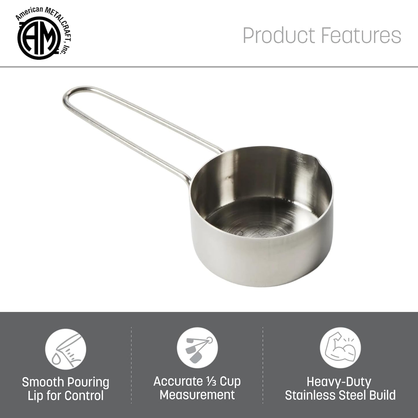 American METALCRAFT, Inc. 1/3 Stainless Steel Measuring Cup, Silver