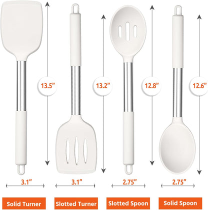E-far Cooking Utensils Set of 4, Silicone Kitchen Utensils for Non-stick Cookware, Heat Resistant & Non-toxic Slotted Spatula Solid Spoon Turner for Flipping Mixing Serving Basting(Black)