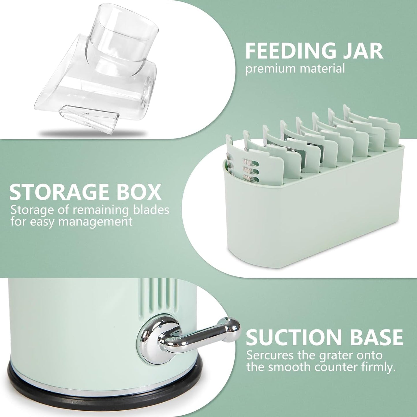 Rotary Cheese Grater with Handle: 5-in-1 Cheese Grater Hand Crank, Strong Suction Base for Fruit Vegetables Nuts with Blade Storage Box(Purple)