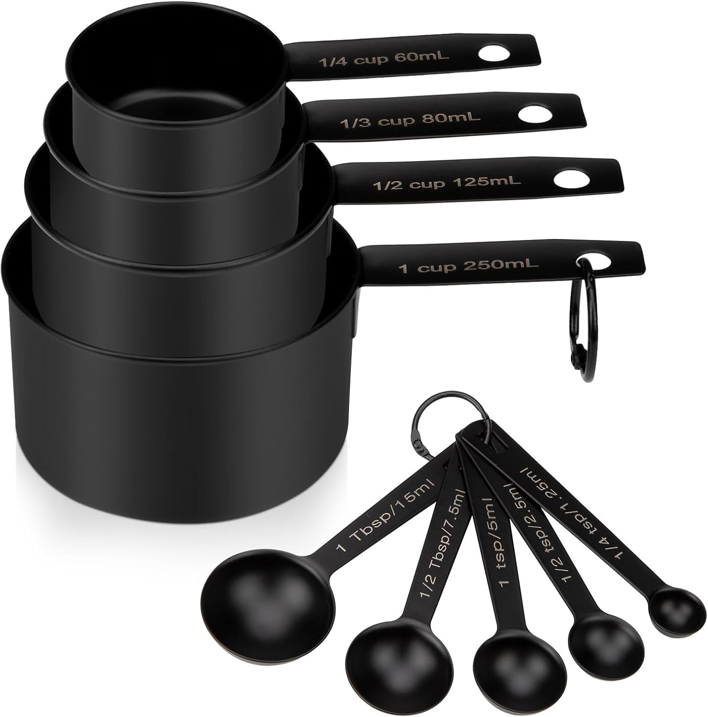 Measuring Cups and Spoons Set of 9, Stainless Steel Measuring cup for Cooking and Baking, Measuring spoons for Dry and Liquid Ingredients (Black)