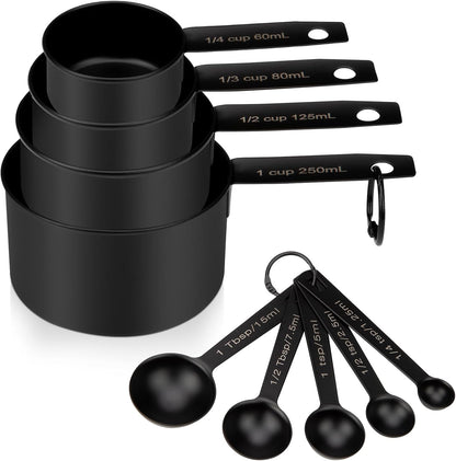 Measuring Cups and Spoons Set of 9, Stainless Steel Measuring cup for Cooking and Baking, Measuring spoons for Dry and Liquid Ingredients (Black)