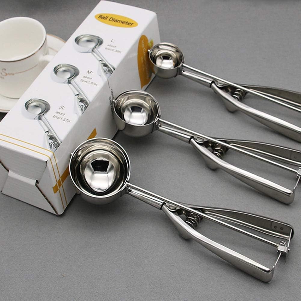Cookie Scoop Set, 3 PCS Ice Cream Scoop with Trigger, 18/8 Stainless Steel for Baking Include Large-Medium-Small Size Perfect for Cookie, Ice Cream, Cupcake, Muffin, Meatball