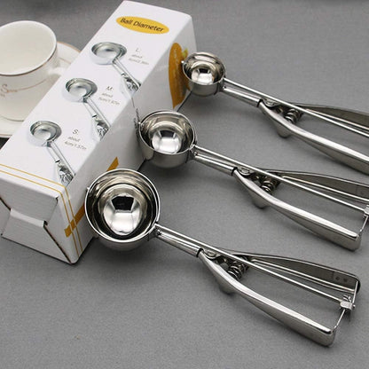 Cookie Scoop Set, 3 PCS Ice Cream Scoop with Trigger, 18/8 Stainless Steel for Baking Include Large-Medium-Small Size Perfect for Cookie, Ice Cream, Cupcake, Muffin, Meatball