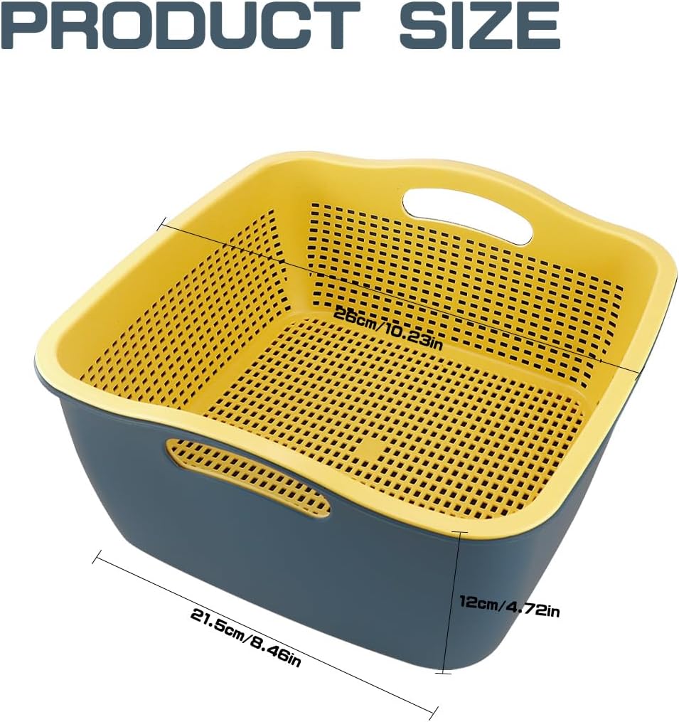 Double-layer Plastic Fruits Vegetable Washing Basket Food Storage Multi-layer Stackable Vegetable Sinks Wash Drain Basket for Kitchen (White)