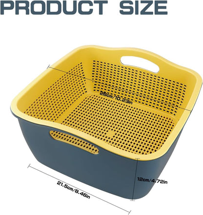 Double-layer Plastic Fruits Vegetable Washing Basket Food Storage Multi-layer Stackable Vegetable Sinks Wash Drain Basket for Kitchen (White)