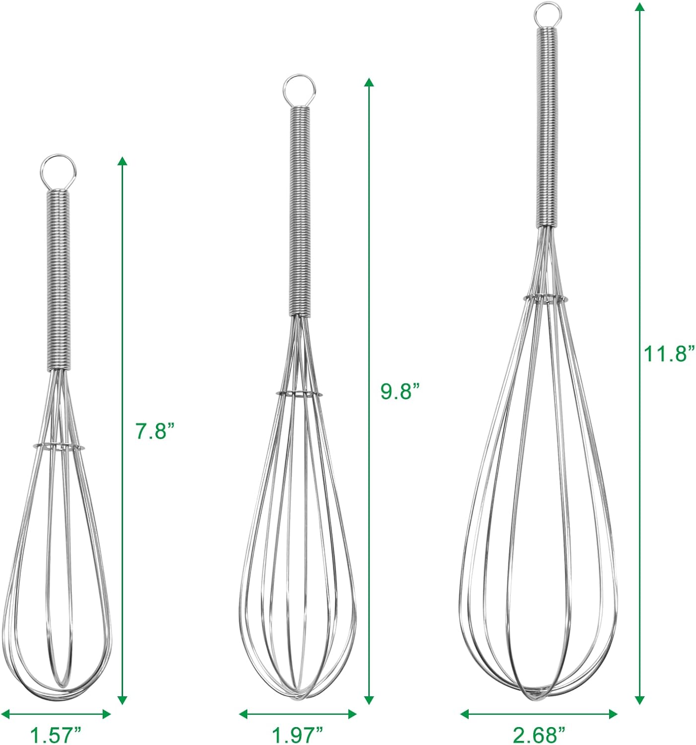 ForTomorrow Stainless Steel Whisk Set - 8"+10"+12" Thin Handle Wisk Balloon Wire Whisks Kitchen Tool for Cooking, Baking, Mixing Blending, Whisking, Beating, Stirring