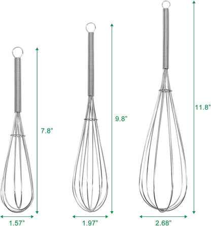 ForTomorrow Stainless Steel Whisk Set - 8"+10"+12" Thin Handle Wisk Balloon Wire Whisks Kitchen Tool for Cooking, Baking, Mixing Blending, Whisking, Beating, Stirring