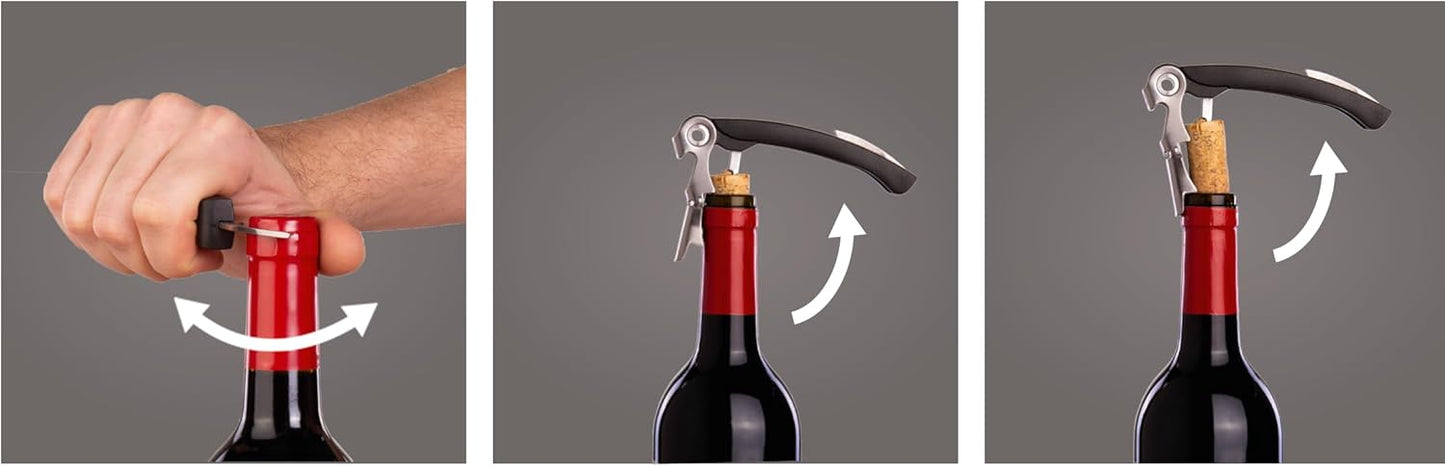 Vacu Vin Winged Corkscrew – Classic Two-Arm Wine Opener with Built-In Bottle Opener – Easy Cork Removal – Durable, Ergonomic Wine Bottle Opener – Ideal for Home, Kitchen & Bar Use