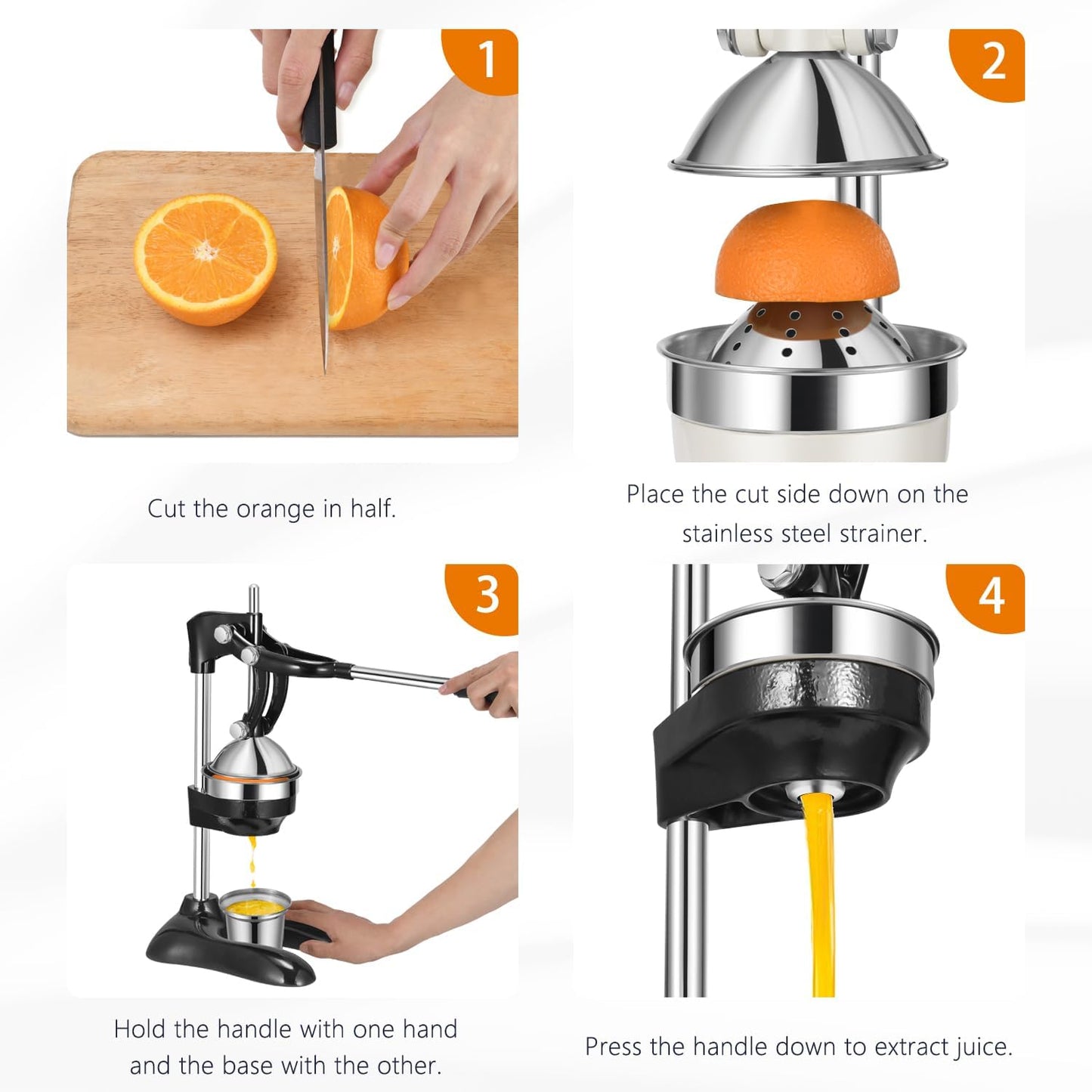 TONGCHANT Manual Juicer, Heavy Duty Cast Iron Juicer | Hand Press Juicer for Orange Lemon Lime Pomegranate & Citrus Fruits, High Leverage for Easy Juicing, Stainless Steel Cup, Easy to Clean, Black
