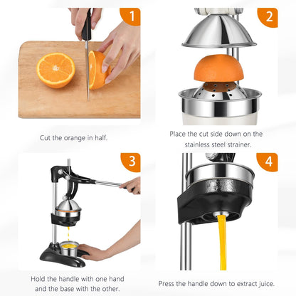 TONGCHANT Manual Juicer, Heavy Duty Cast Iron Juicer | Hand Press Juicer for Orange Lemon Lime Pomegranate & Citrus Fruits, High Leverage for Easy Juicing, Stainless Steel Cup, Easy to Clean, Black
