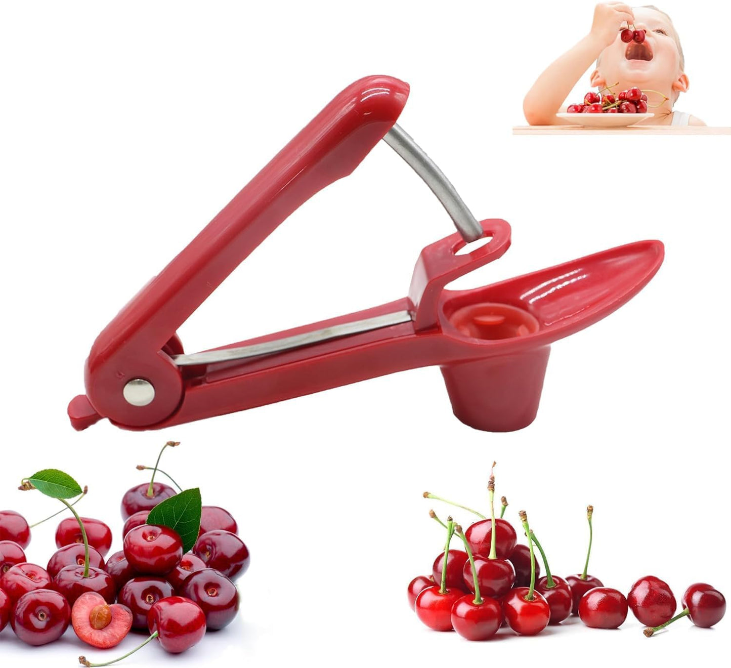 Fast Cherry Pitter Tool,Space-Saving Cherry Pitter Remover,Olive Pitter Tool,Multi-Function Fruit Pit Remover, Quick Release Cherry Corer Tool (Red)